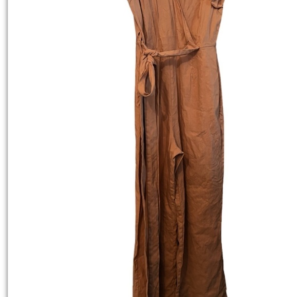 Rachel Parcell Pale Pink Ruffled Sleeve Tie Waist Pantsuit Sz S Belted - Picture 7 of 10